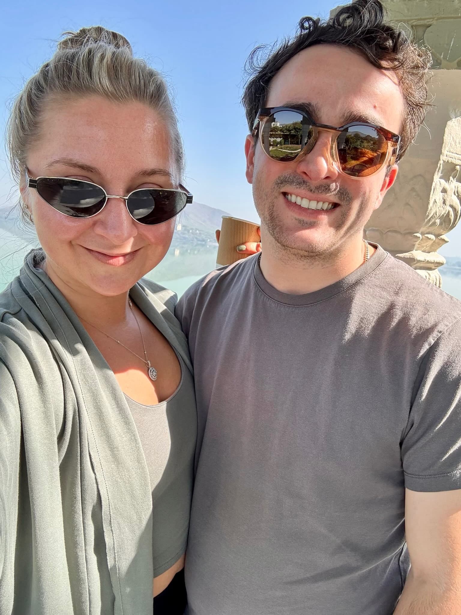 Sunglasses selfie together on a sunny day abroad