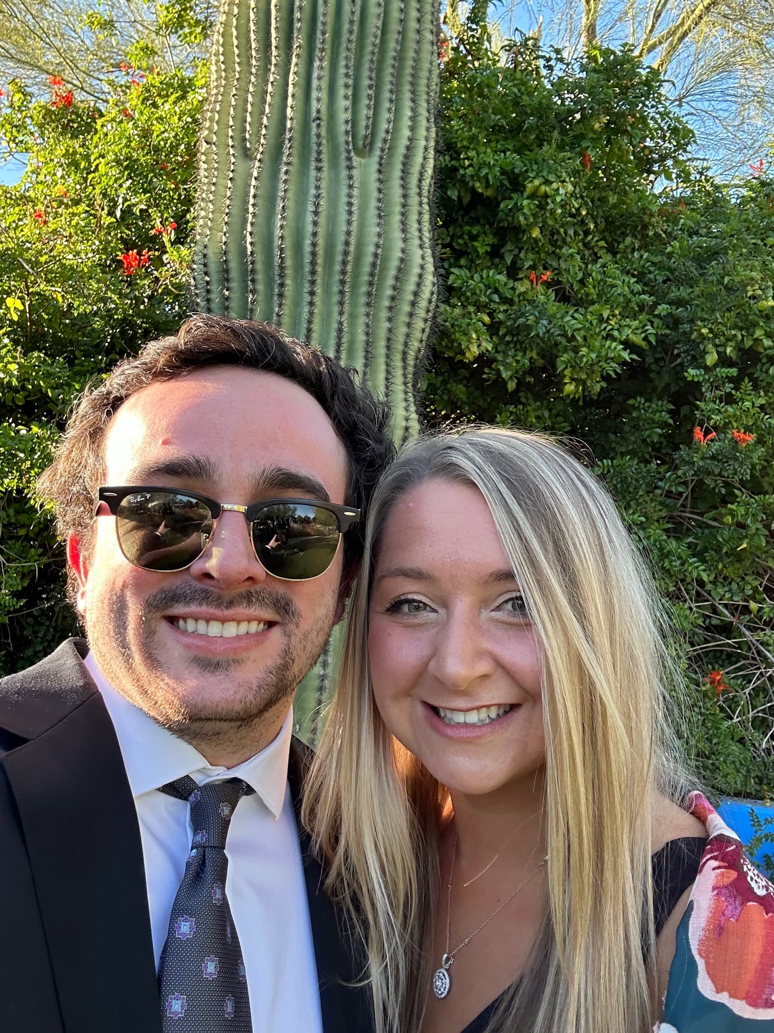 Selfie next to a saguaro cactus in the desert