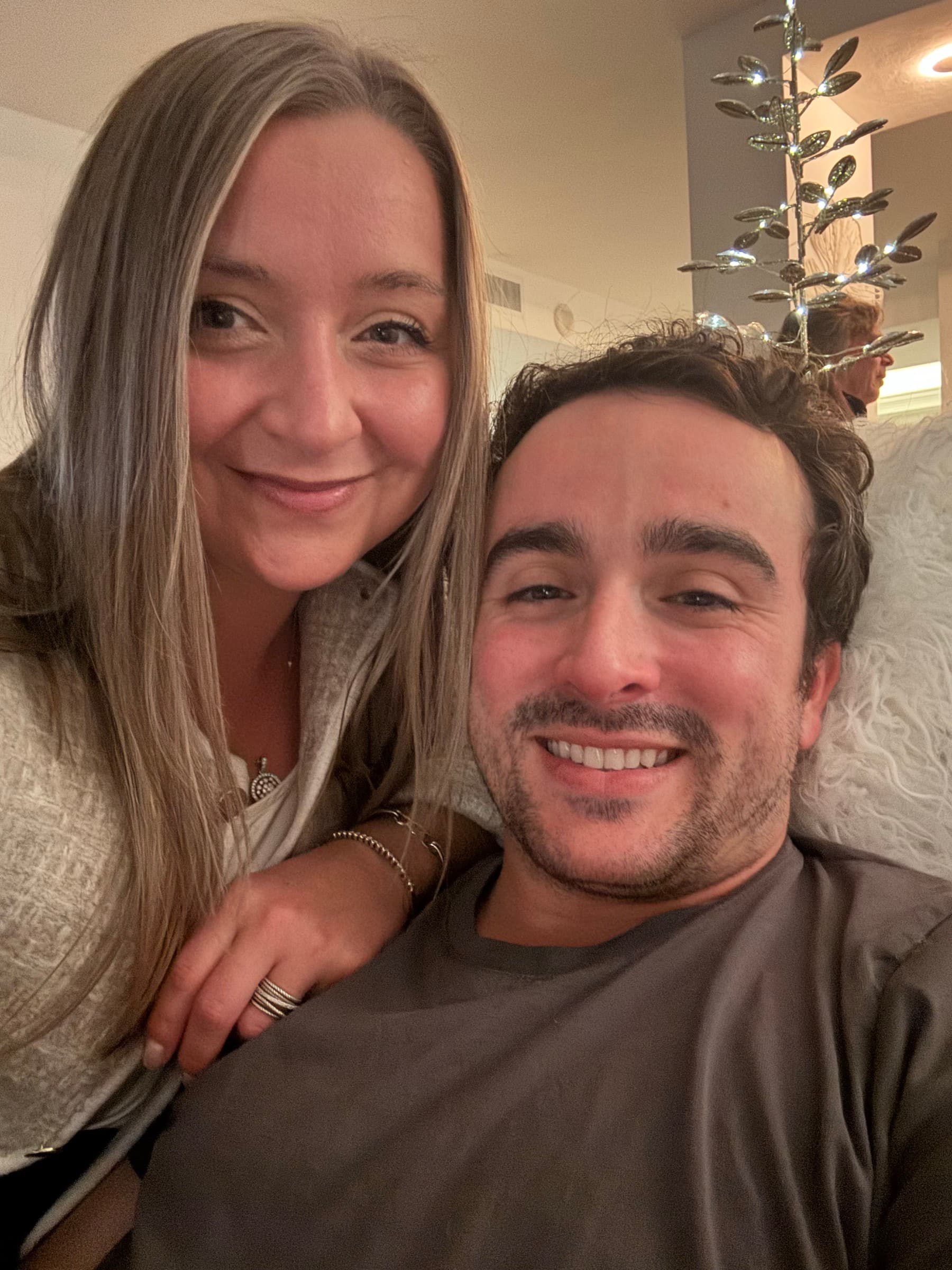 Cozy selfie together at home smiling