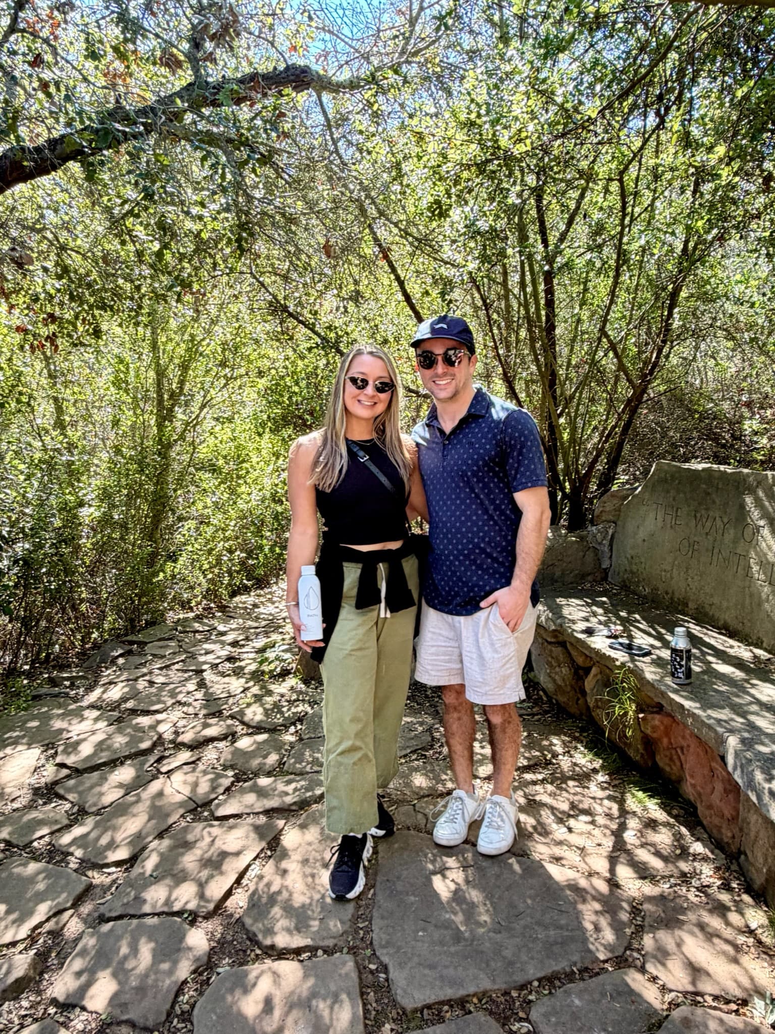 Hiking together on a shaded nature trail